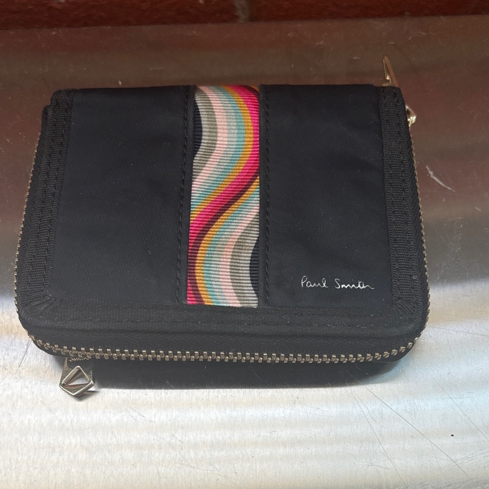 Paul Smith Black Wallet with Colorful Stripe Accent
